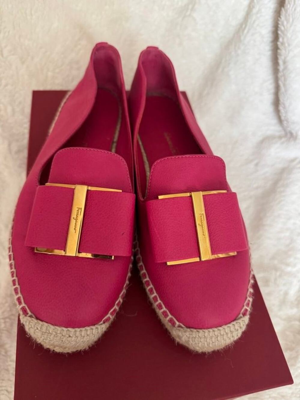 Salvatore Ferragamo Sannio Bubble Gum Pink Leather Espadrilles 7B w/ Box